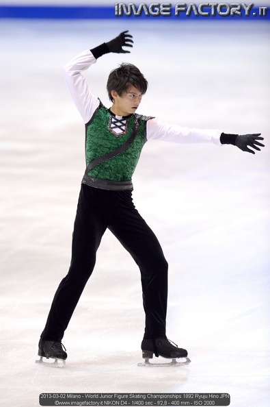 2013-03-02 Milano - World Junior Figure Skating Championships 1892 Ryuju Hino JPN.jpg